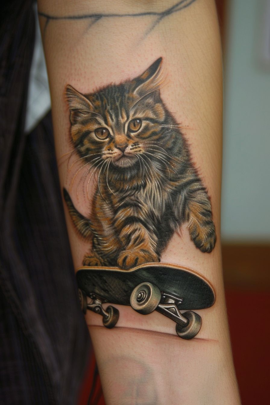 Cat Riding a Skateboard tattoo design