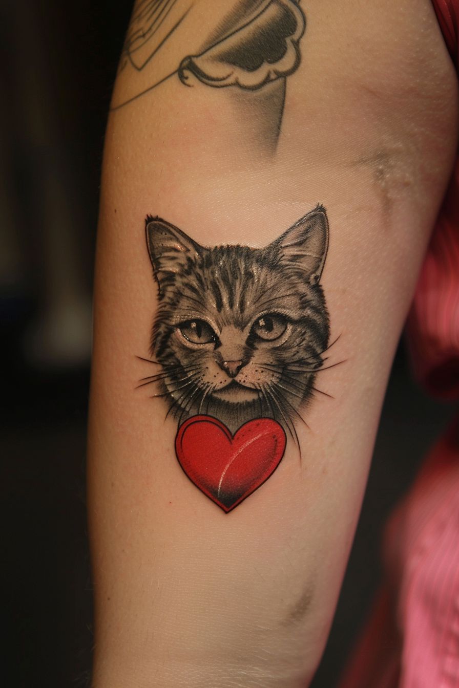 Cat with Heart Tattoo