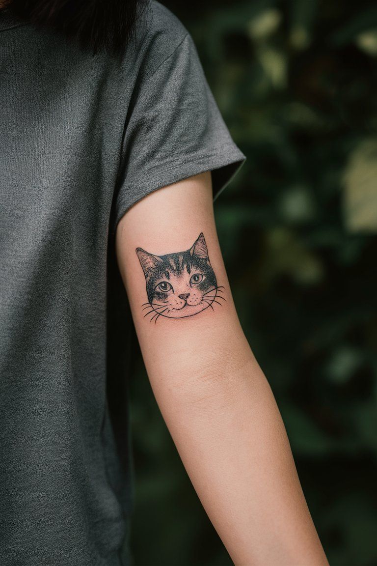 Cute Cat Face Tattoo on arm