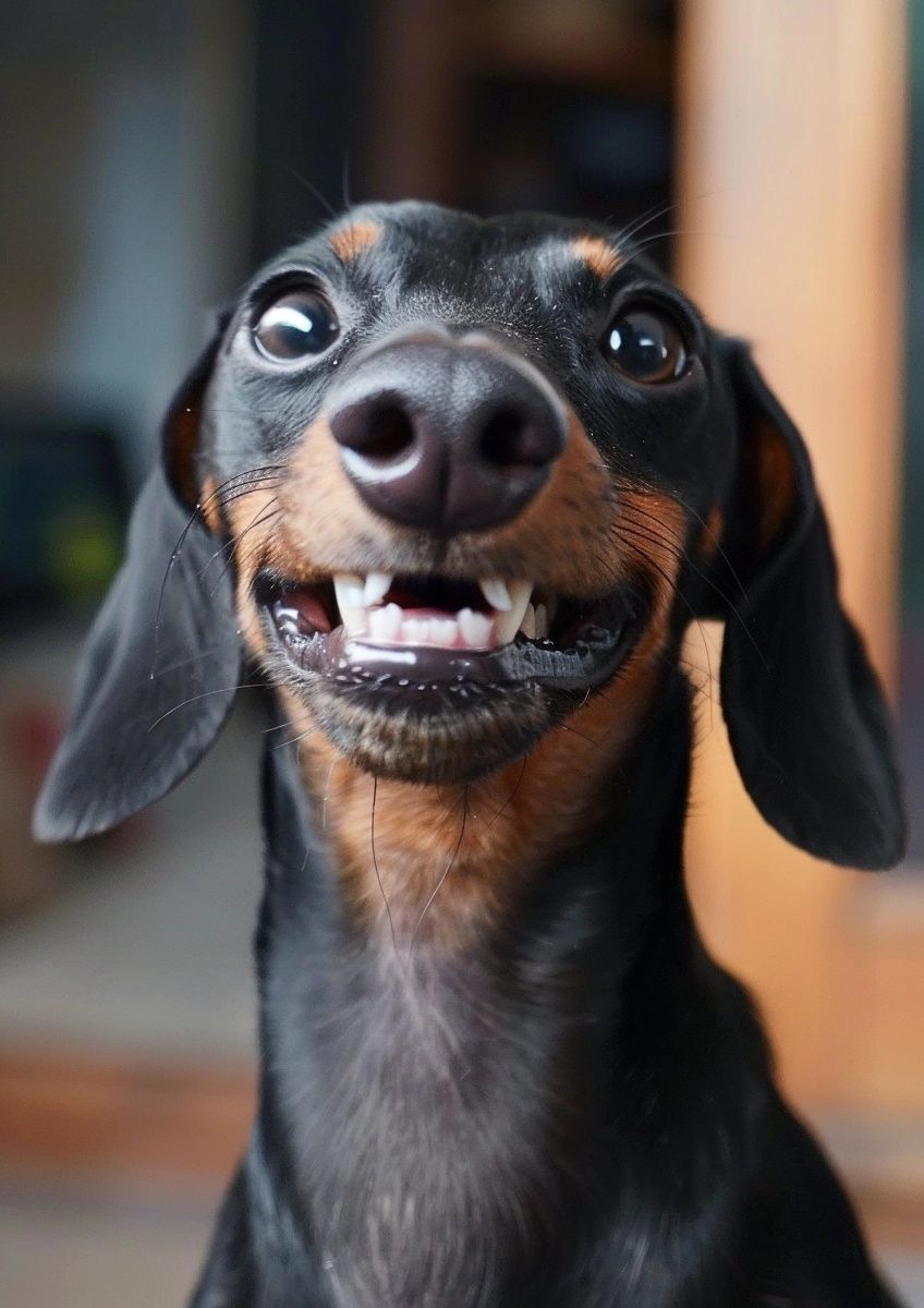 Dachshund with a long, goofy grin