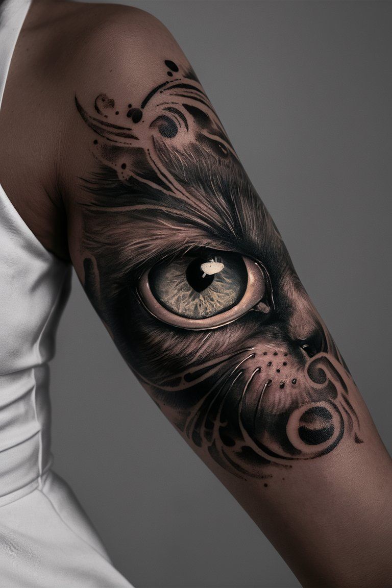 Mysterious Cat Eye Tattoo tattoo on female arm