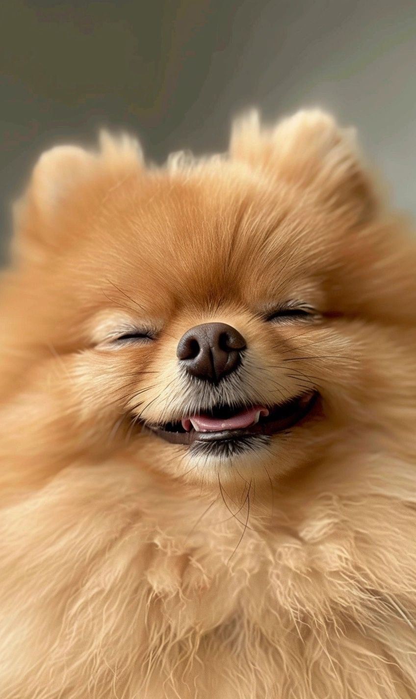 Pomeranian with a cute, squinty smile