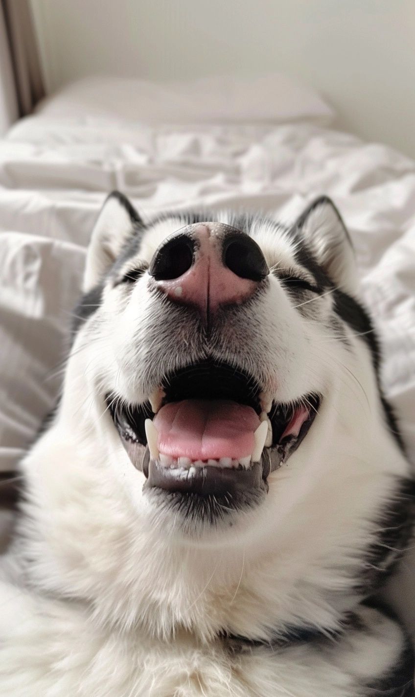 Siberian Husky with a wolfish friendly smile