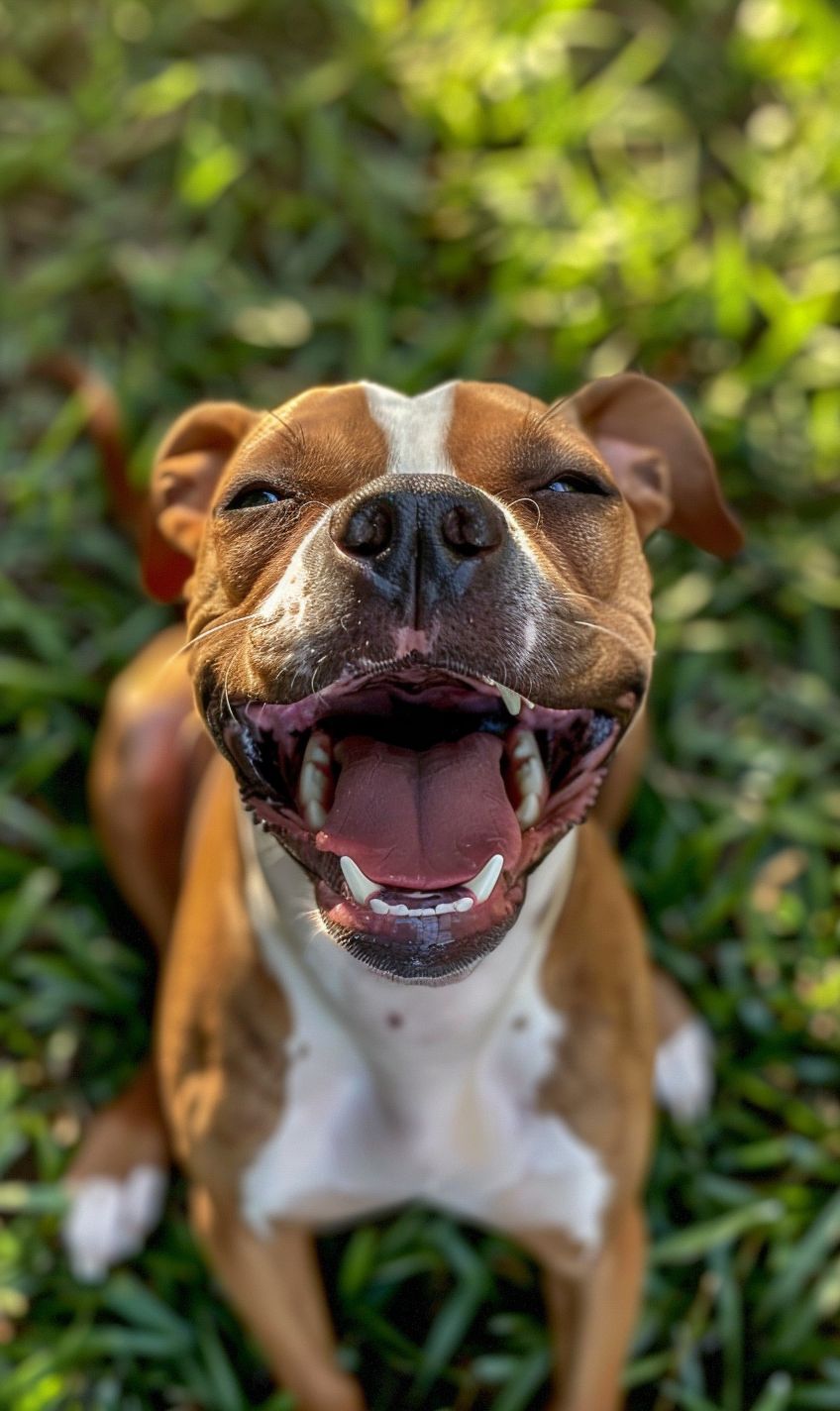 Smiling Boxer with a wide, open-mouthed smile