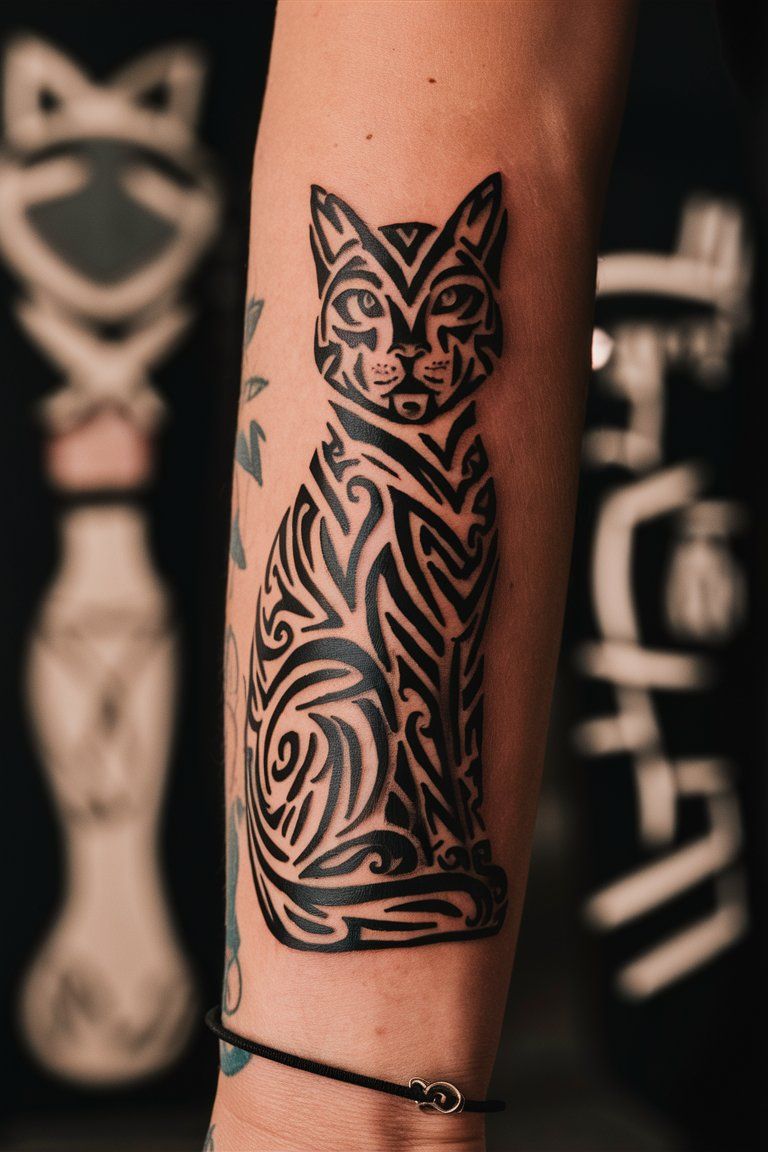 Tribal Cat Pattern tattoo on female arm