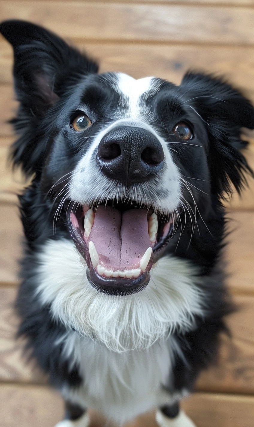 goofy Border Collie with smile grin