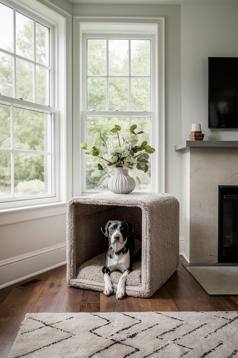 luxury dog crate made of plush boucle fabric