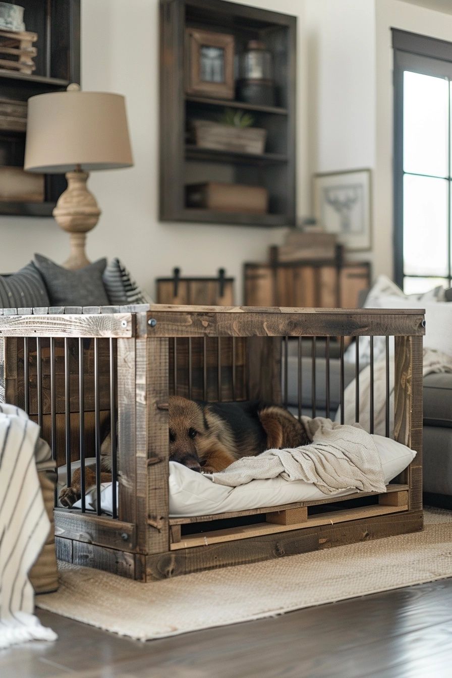 rustic wooden farmhouse diy dog crate