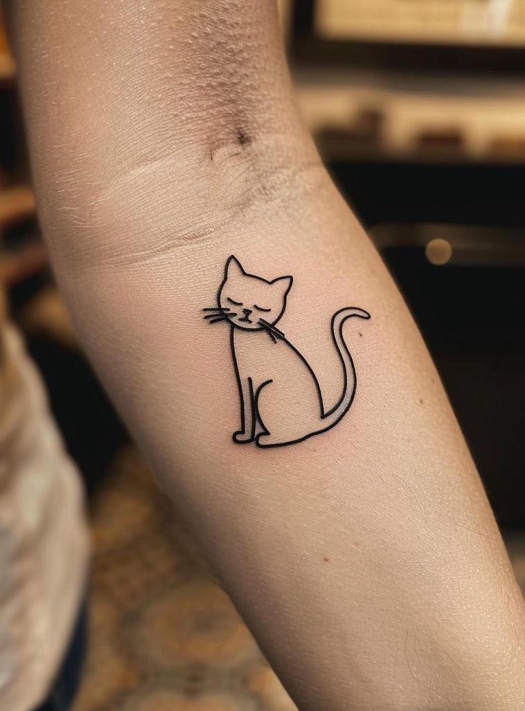 simple Cat Outline tattoo