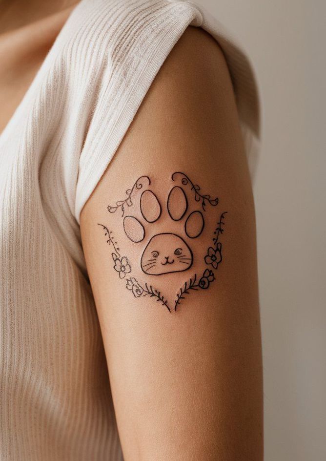 small cat Paw Print tattoo on female arm