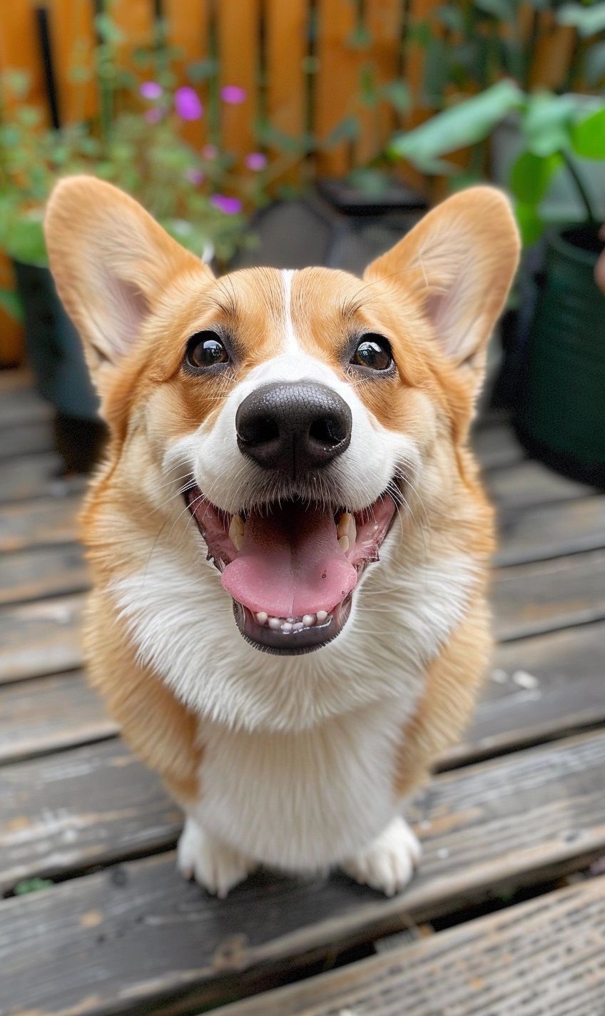 smiling Corgi with a big, toothy grin