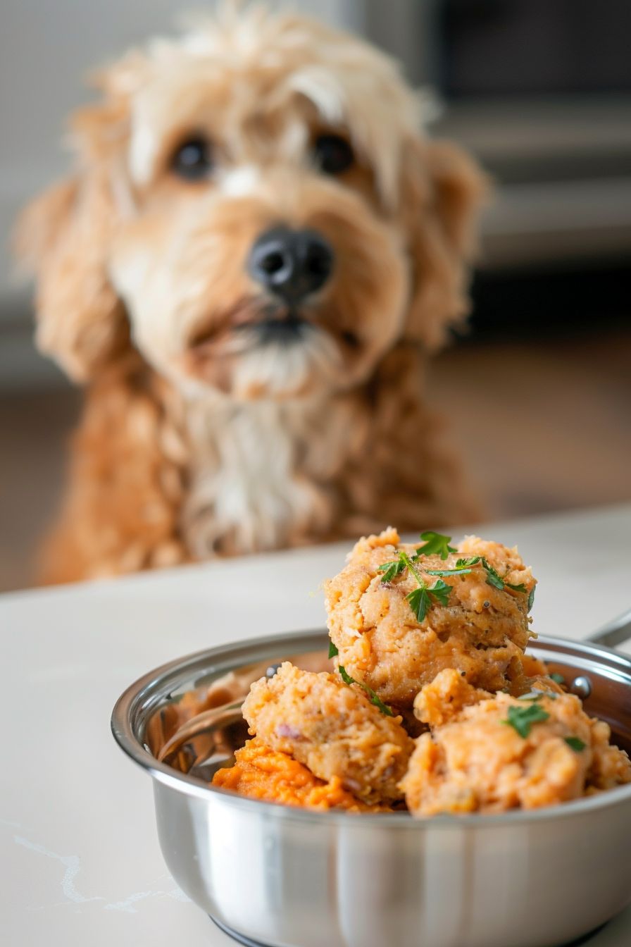 Homemade Dog Meals Salmon Cakes and Sweet Potato Mash