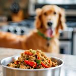 Homemade Dog Meals Turkey and Quinoa Stuffed Peppers in silver dog bowl
