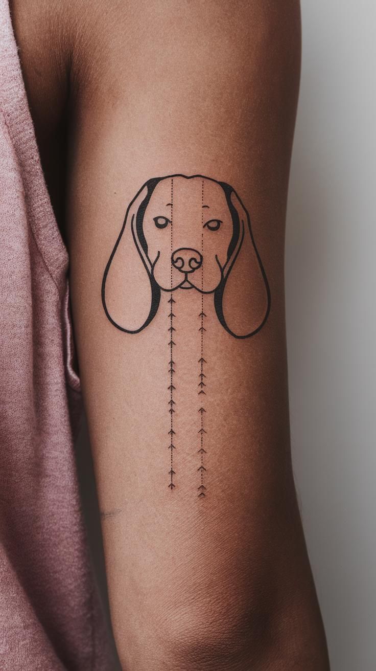 Beagle long, droopy ear tattoo outline