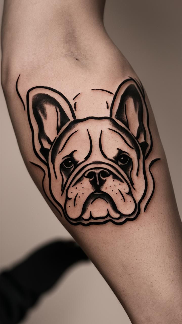 Bulldog distinctive tattoo outline of a bulldog's ear shape and character