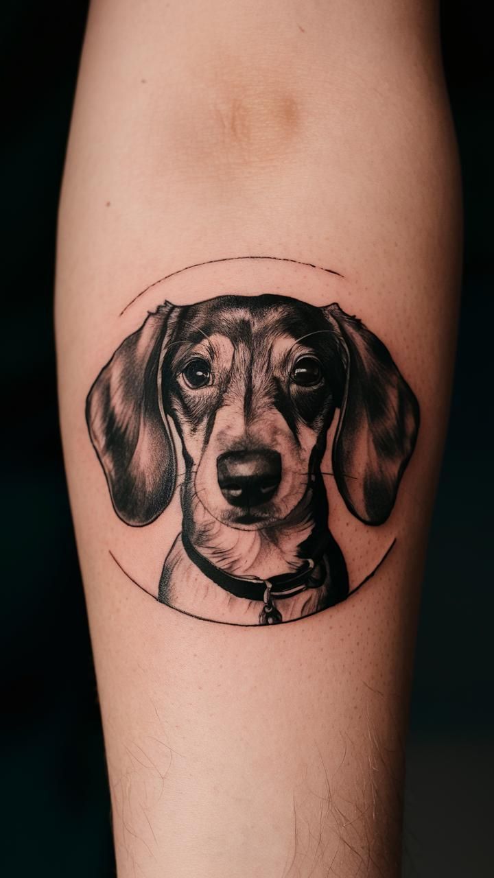 Dachshund elongated ear tattoo outline playful and affectionate breed