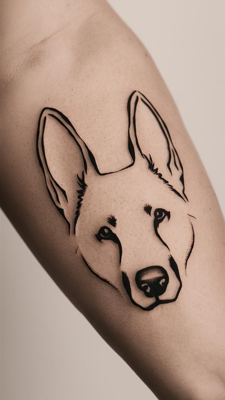 German Shepherd pointed ear tattoo outline alertness and intelligence