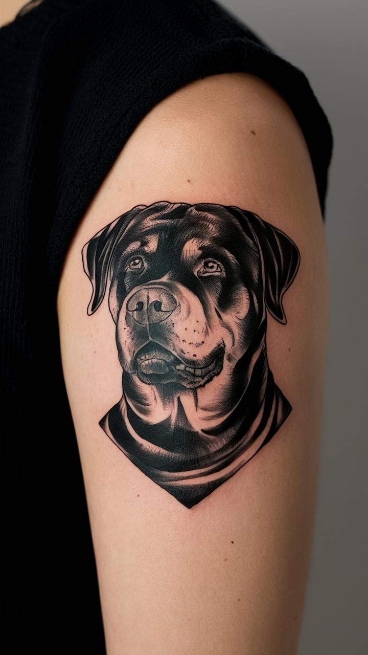 Rottweiler bold ear tattoo outline strength and loyalty