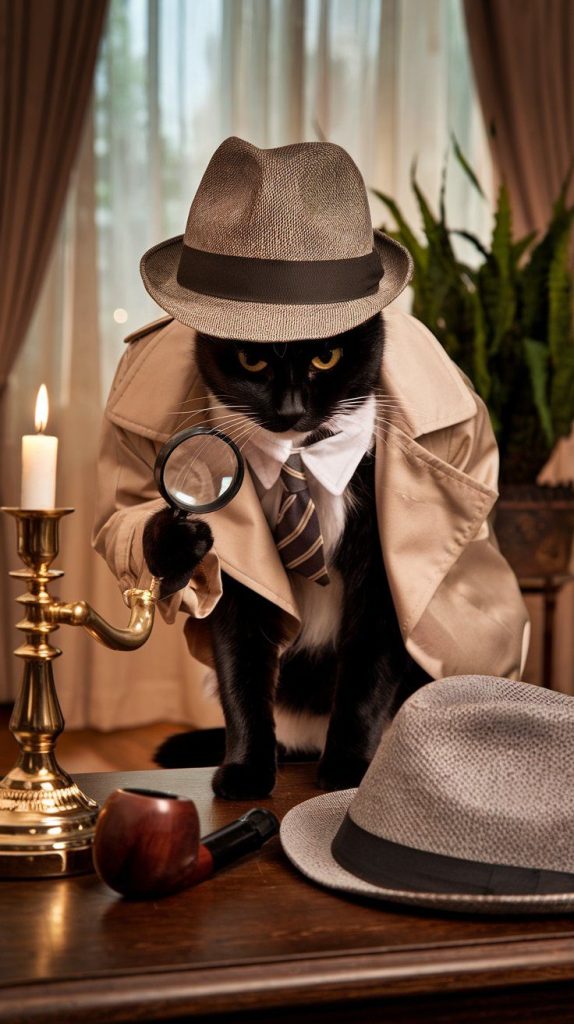 Tuxedo Cat-dressed-as-a-classic-detective