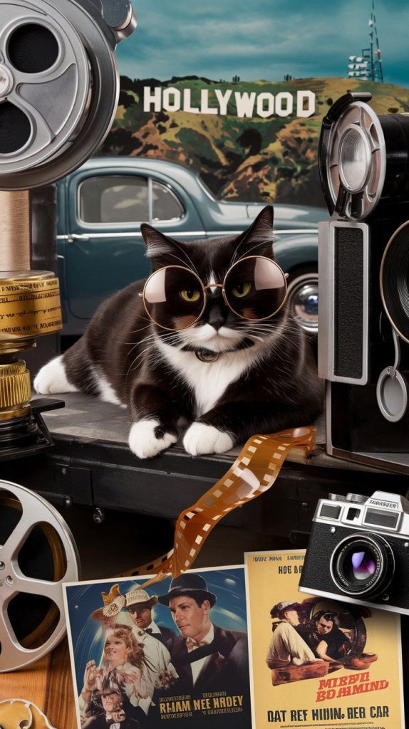 Tuxedo Cat-vintage-movie-set-with-a-glamorous-vibe