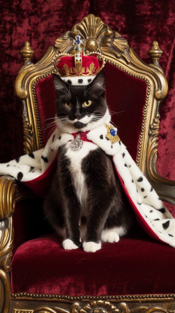 Tuxedo Cat-wearing-a-tiny-crown royalty