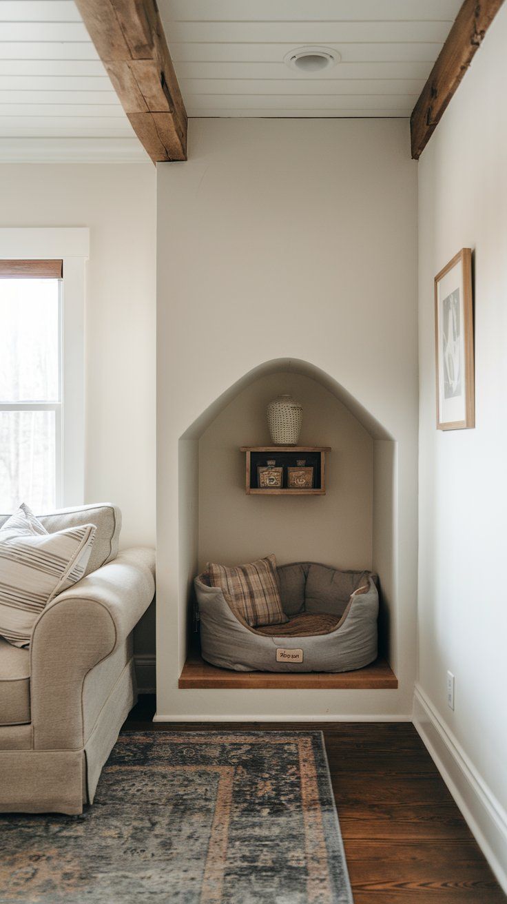 Arched Dog Nook in Corner near Living Room Sofa