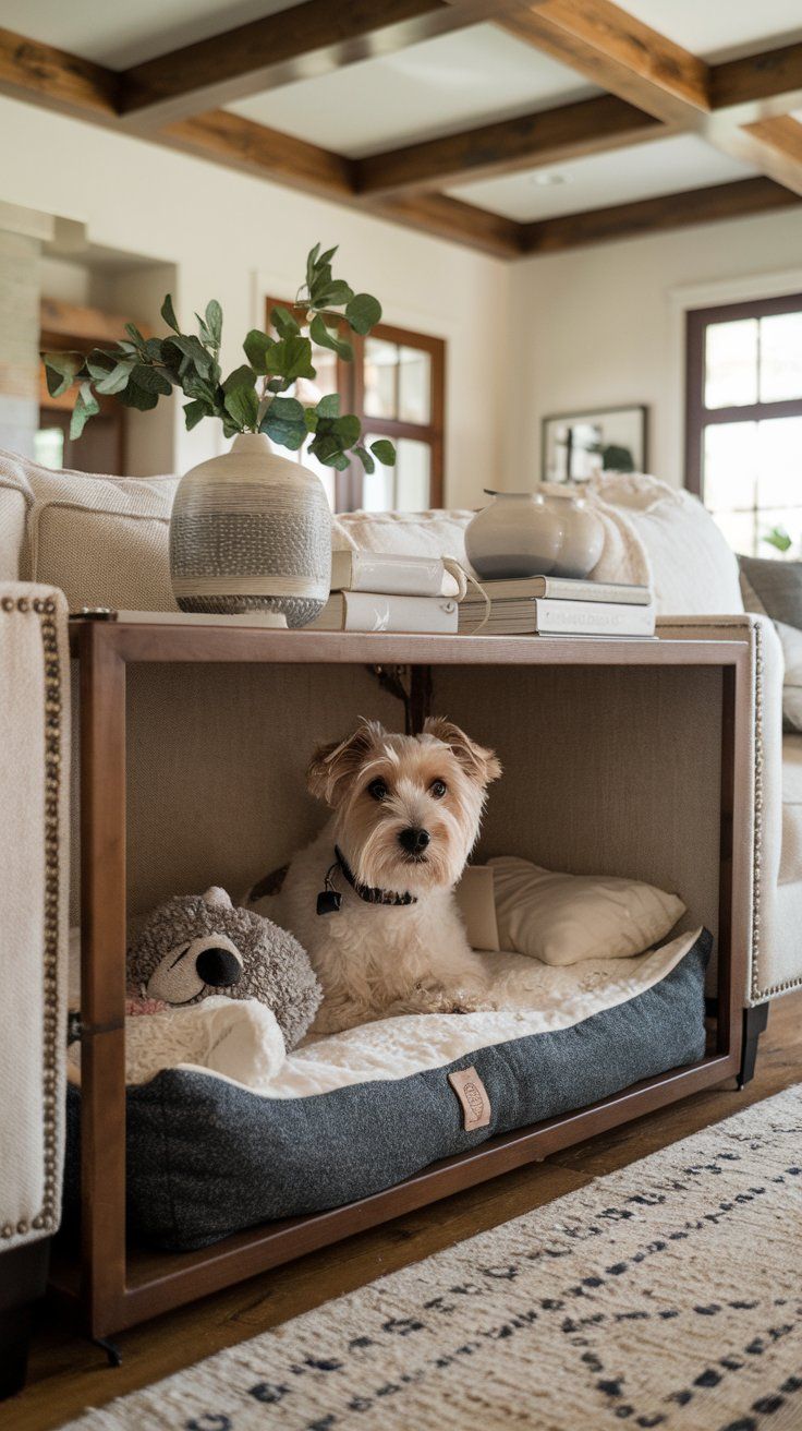 Cozy dog nook Under Side Table in Living Room