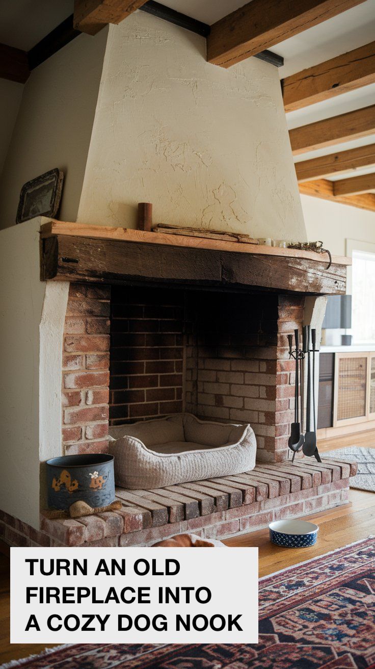 Dog Nook Inside an Old Fireplace