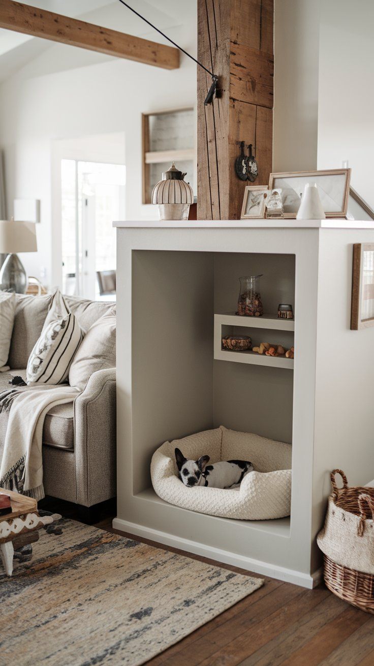 Dog Nook in Corner near Living Room Sofa