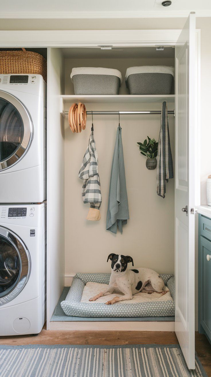 Dog nook laundry room cozy bed idea