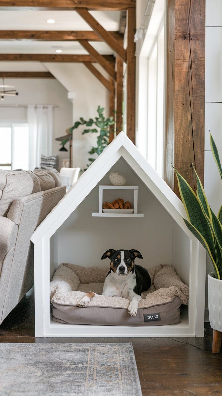 Mini dog house Dog Nook in Corner near Living Room Sofa