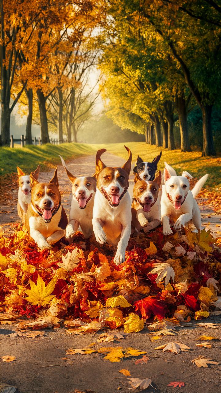 really cute dogs pups playing in the leaves