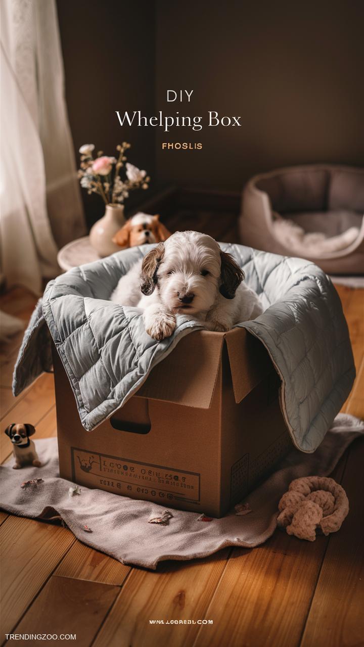 DIY whelping box ideas Cardboard box with insulated blankets