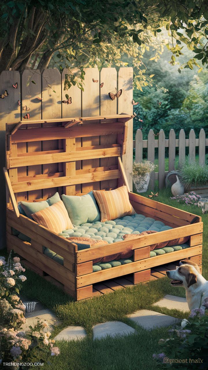 DIY whelping box ideas Pallet wood raised bed with cushions