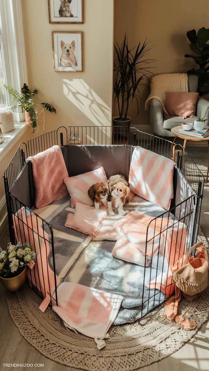 DIY whelping box ideas Pet playpen with plush blankets inside