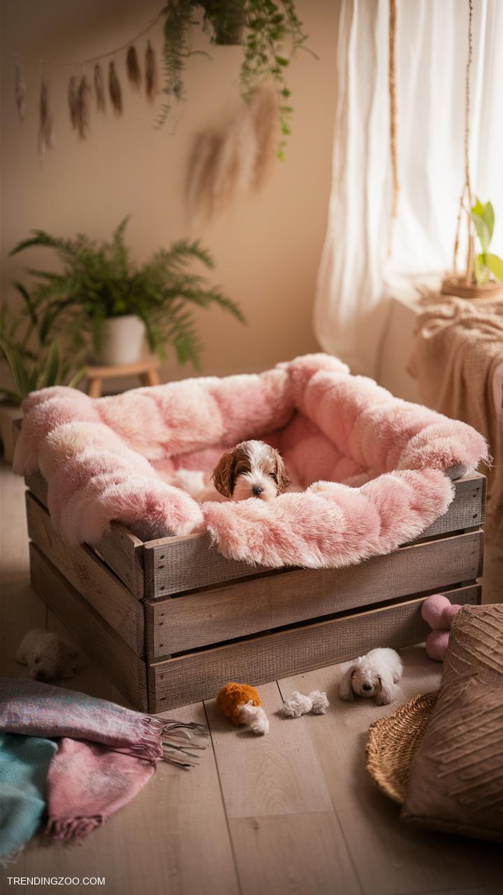 DIY whelping box ideas Reclaimed wood crate with soft bedding