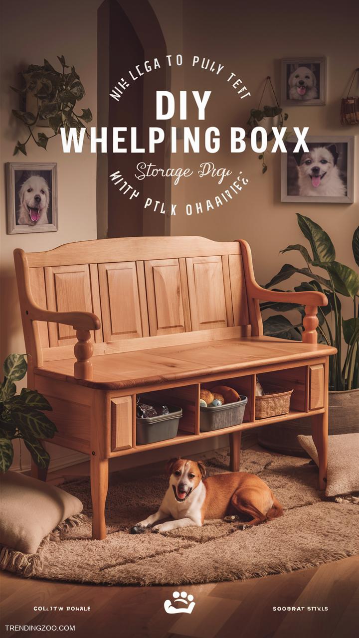 DIY whelping box ideas Stylish wooden bench with storage compartments