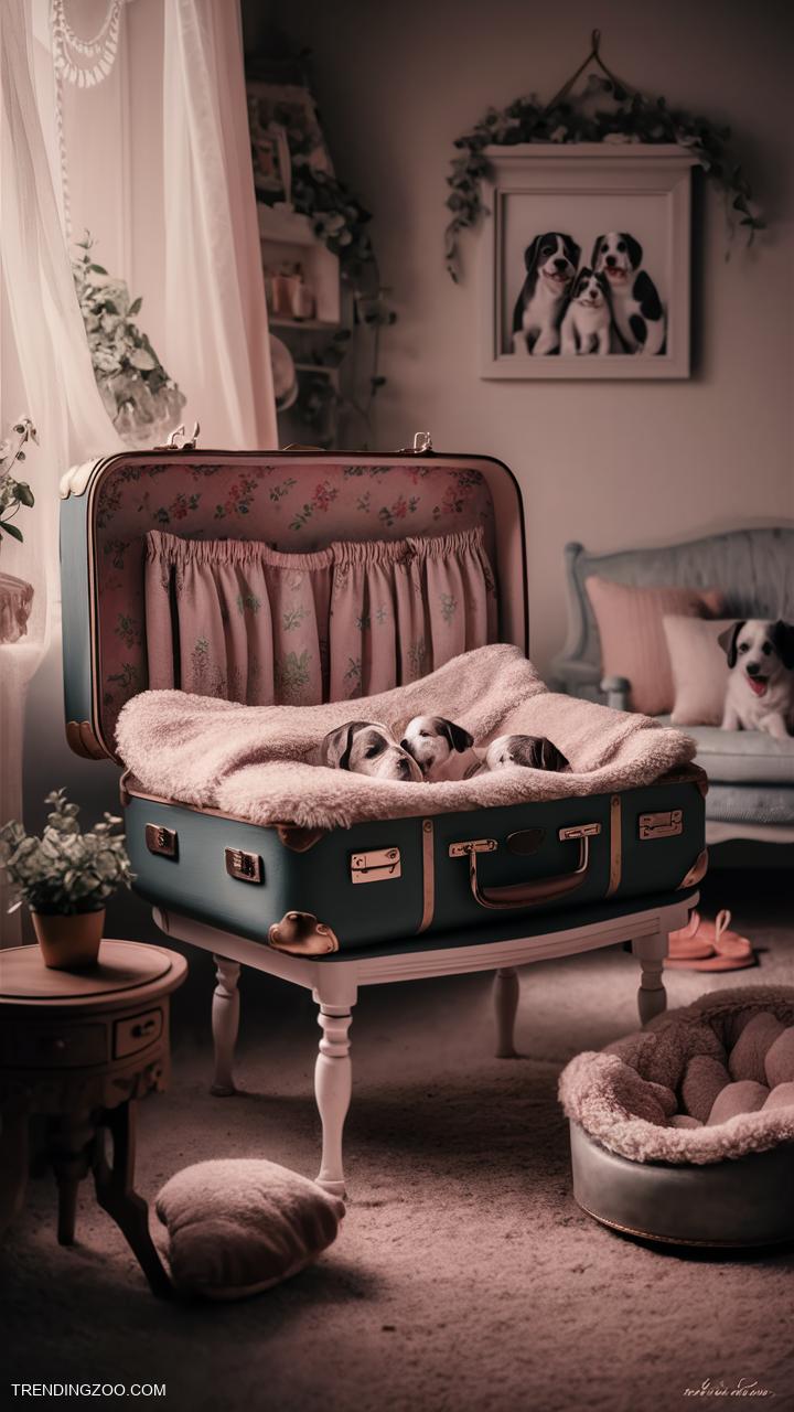 DIY whelping box ideas Vintage suitcase turned cozy whelping spot