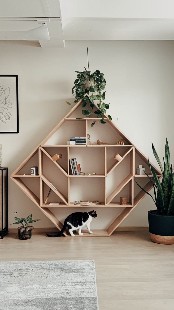 cat climbing wall ideas Geometric wooden shelf Maze