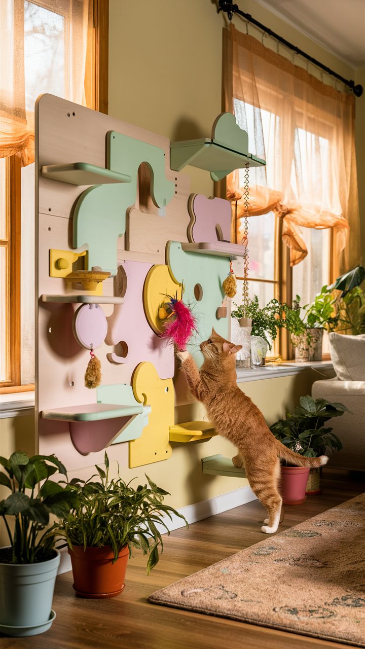 cat climbing wall ideas Interactive puzzle play wall