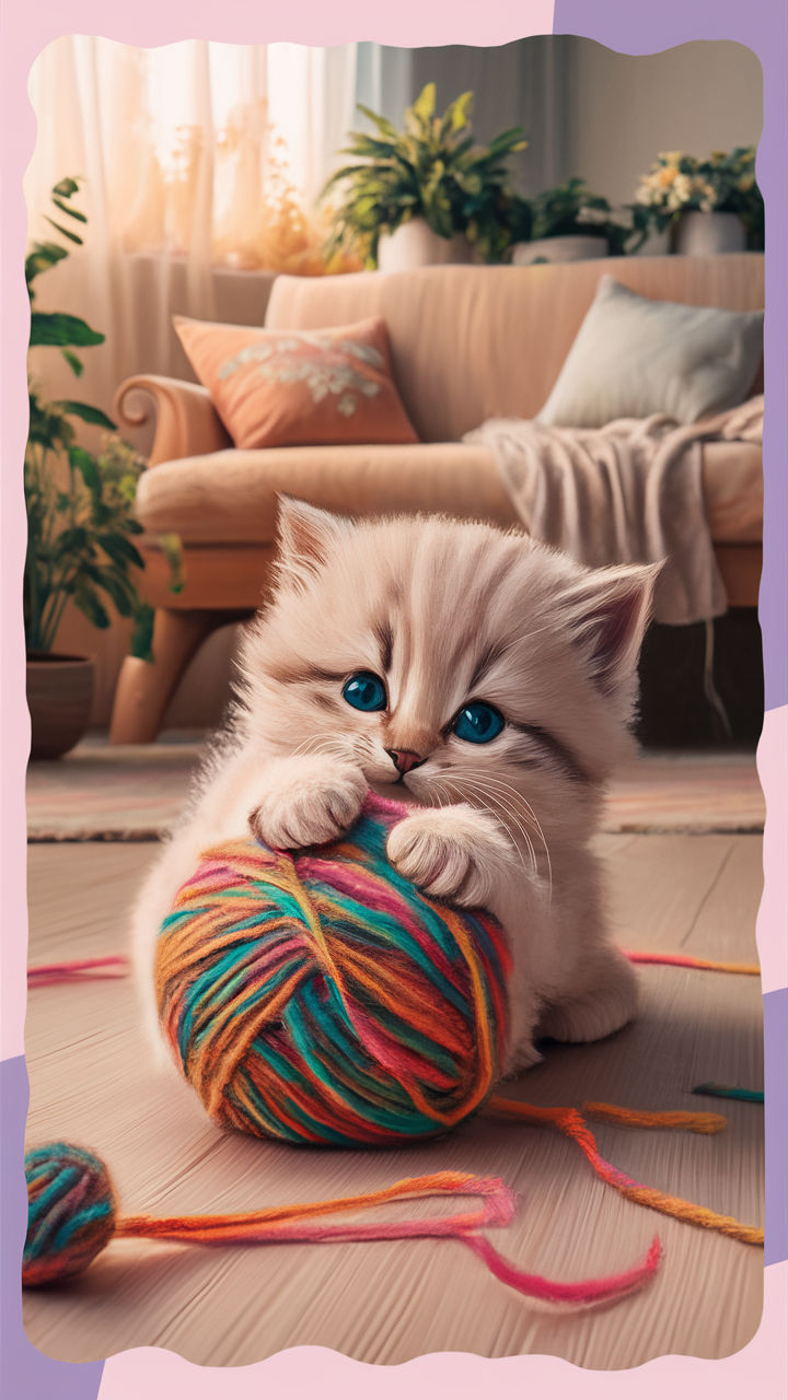 cute baby cats Baby cat playing with yarn