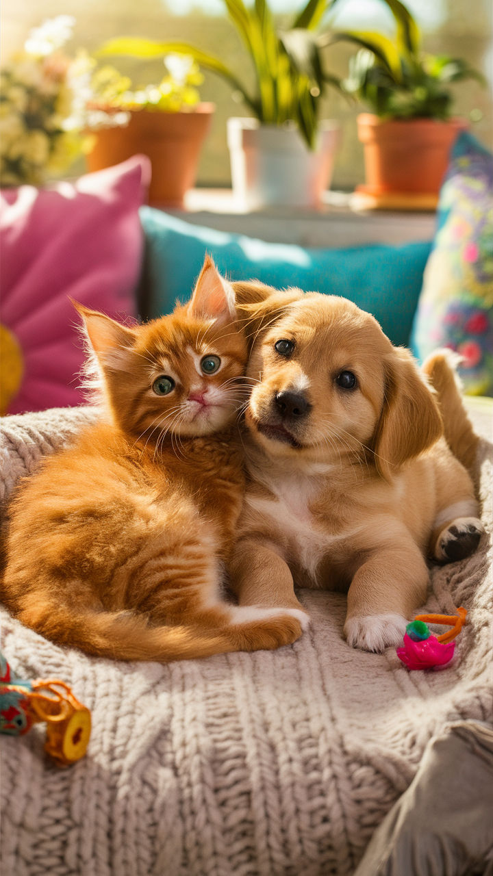 cute baby cats Kitten cuddling with puppy friend