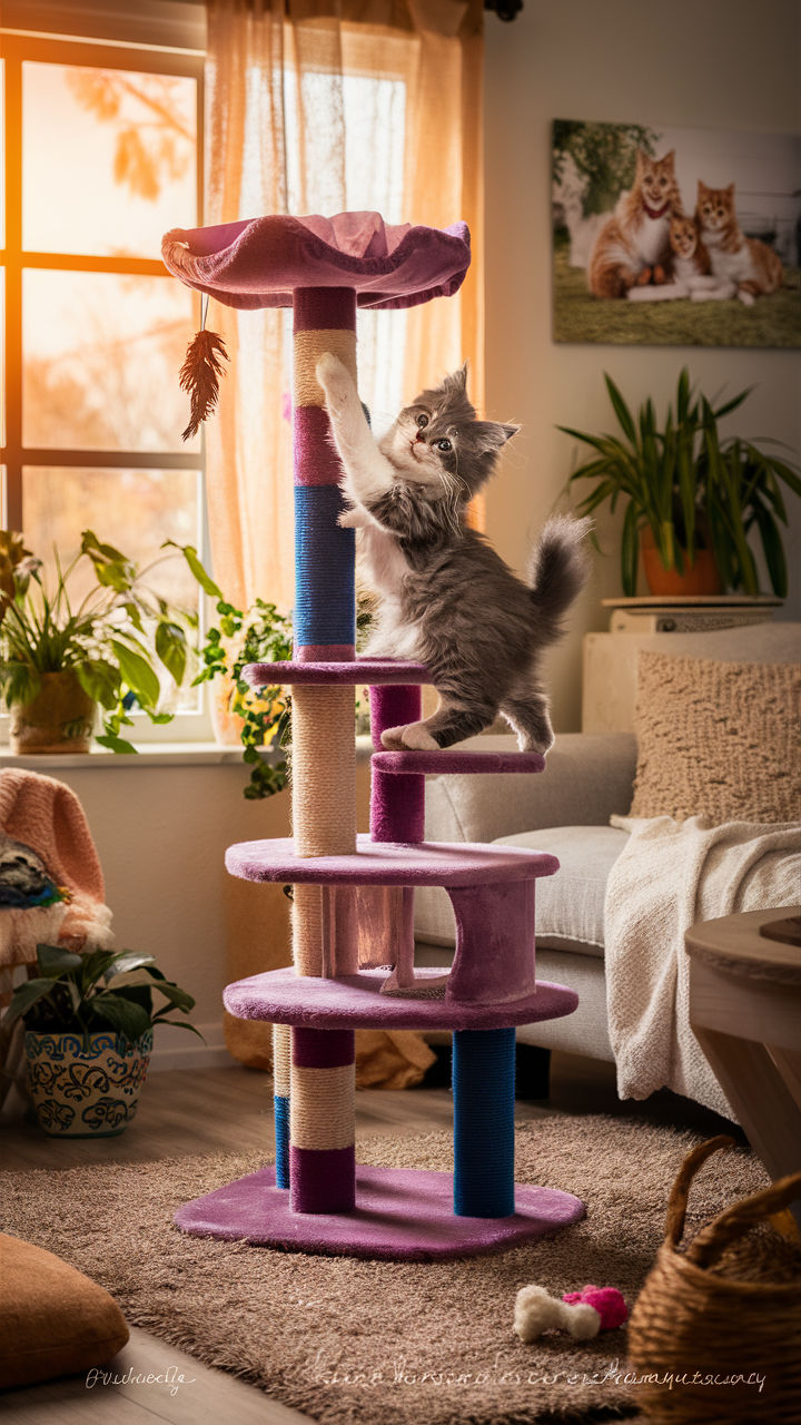 cute baby cats Kittens climbing a cat tree