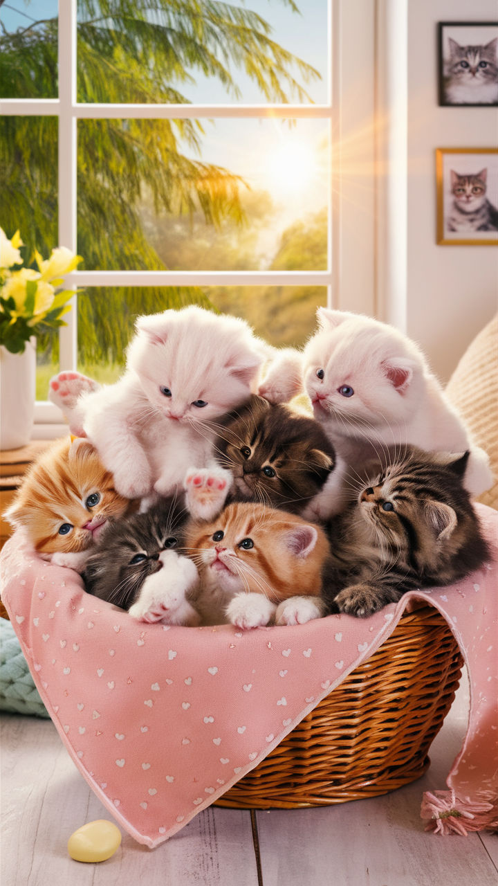 cute baby cats Playful kittens in a basket