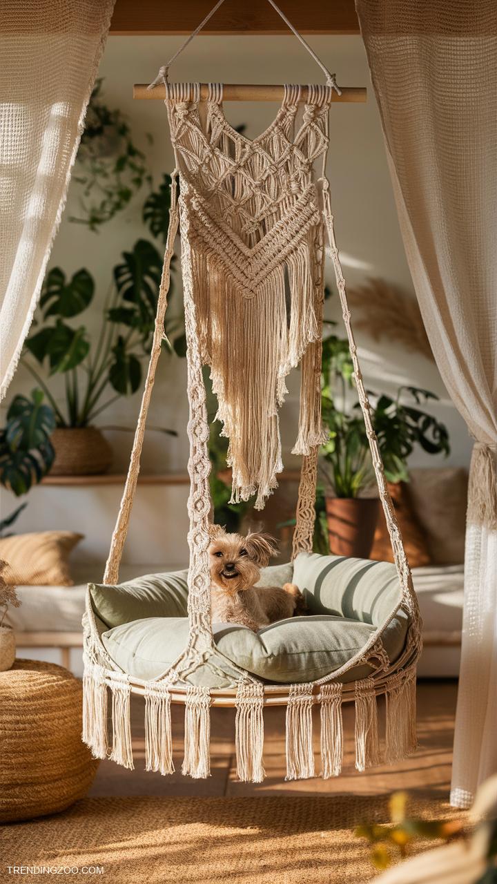 dog bed ideas Boho Macrame Dog Hanging Bed