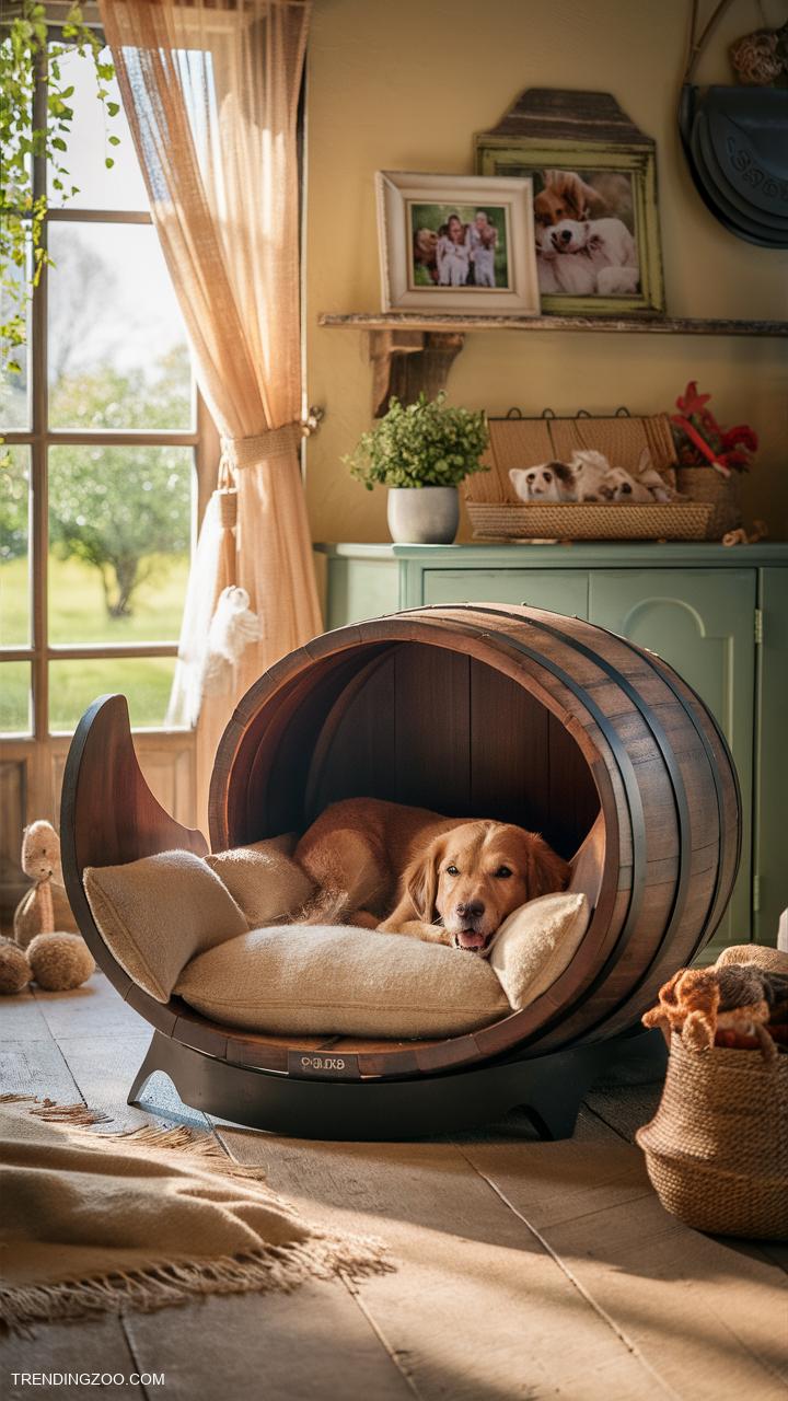 dog bed ideas Upcycled Wine Barrel Dog Bed