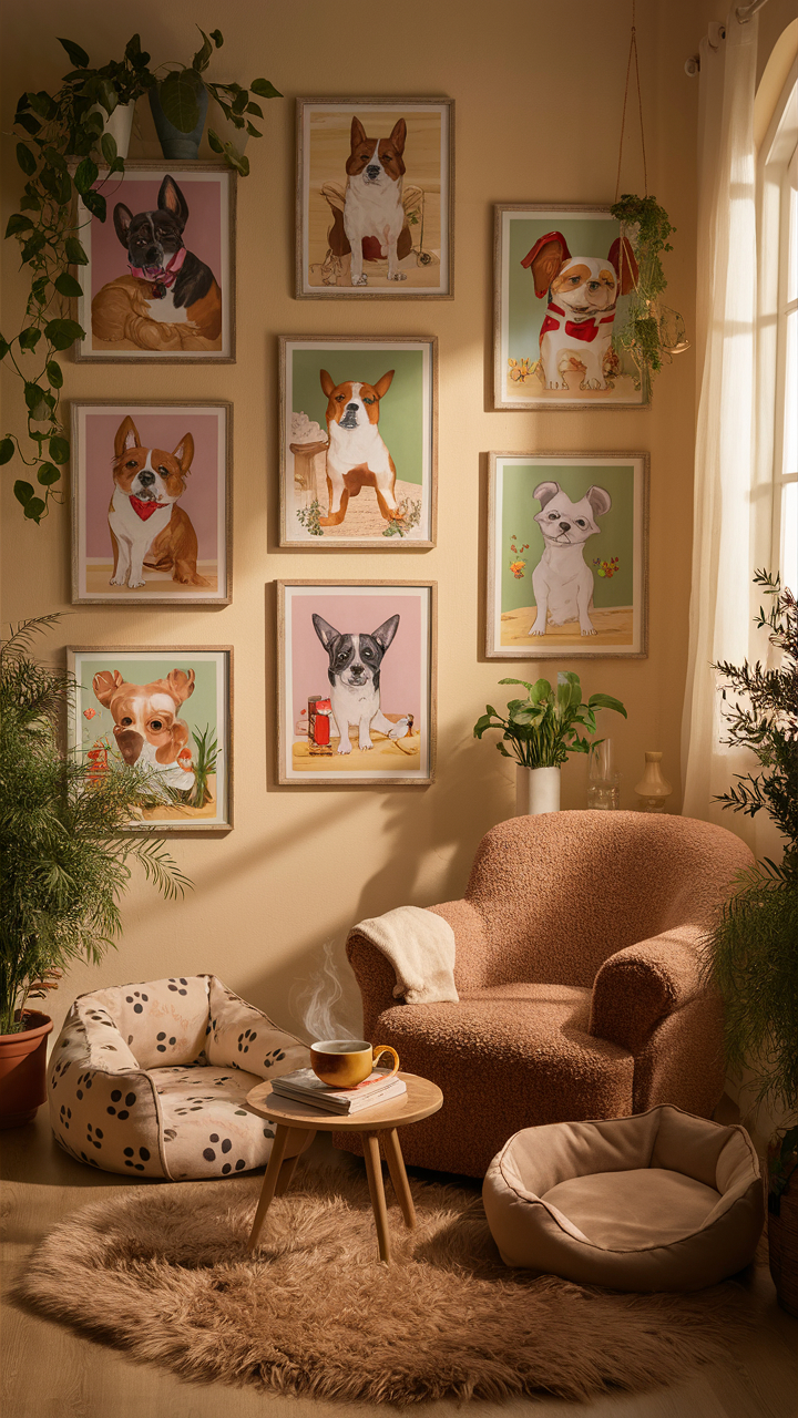 dog corner ideas Cozy corner with dog themed artwork