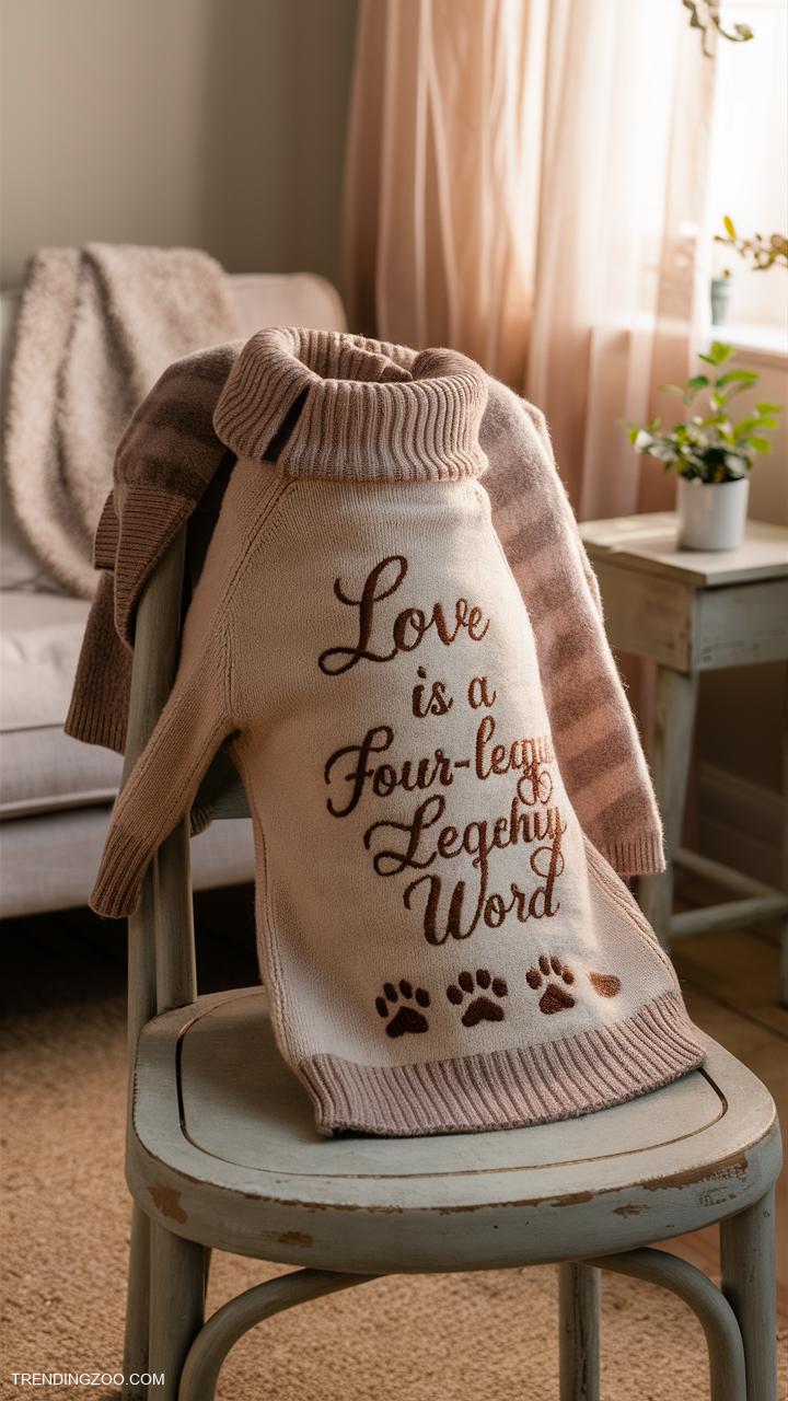 dog sweater ideas Inspirational quotes printed on cozy fabric