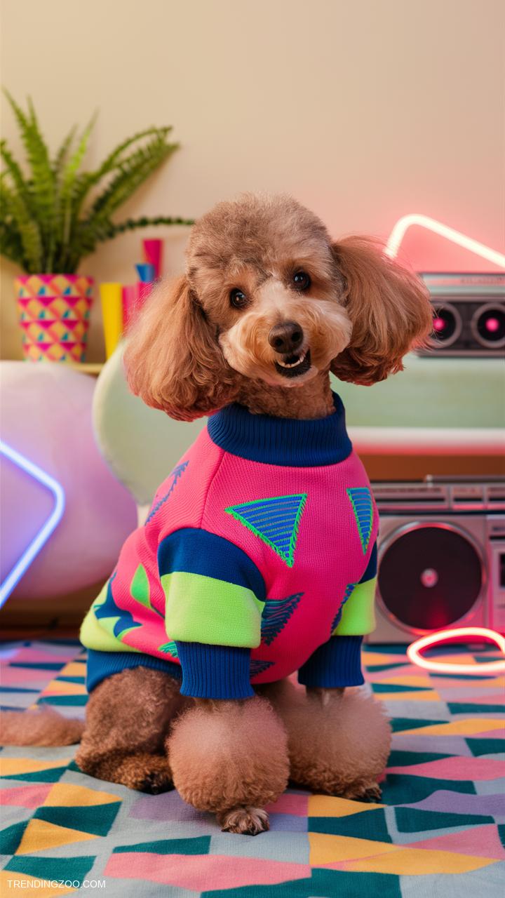 dog sweater ideas Retro 80s neon colors and geometric shapes