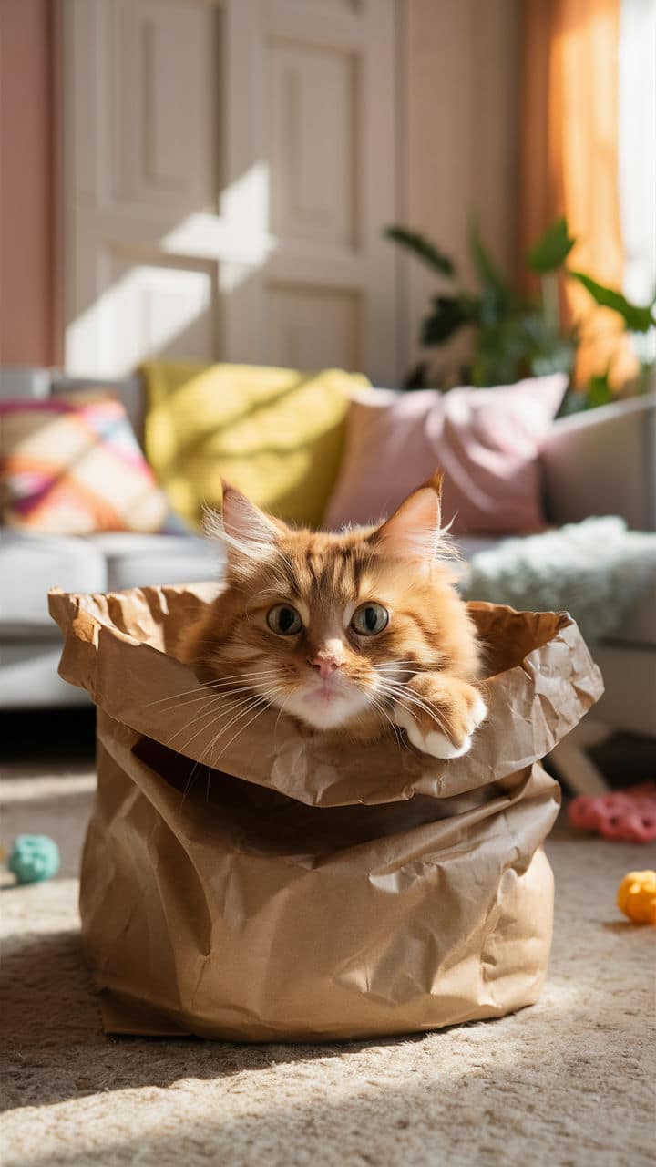 funny cute cats Cat hiding in a paper bag